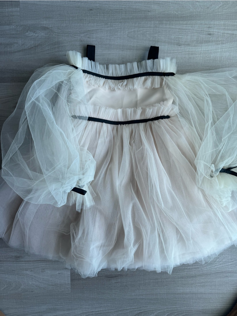 Girls' Coco Caramel Tulle Dress with Sheer Puff Tulle Sleeves